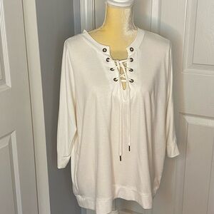 The Sweatshirt Project White Sweatshirt with lace up neck